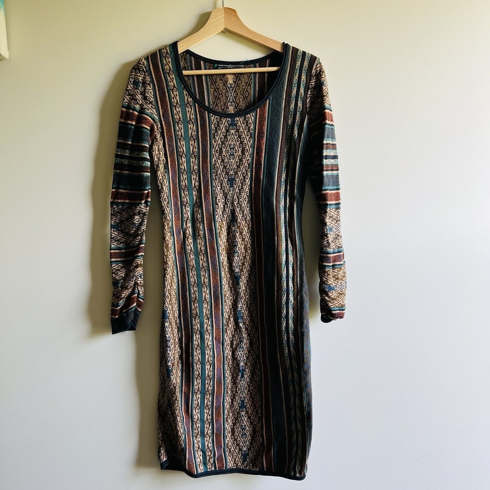 PERUVIAN CONNECTION S Knit Sweater Dress Floral Pima Cotton Southwestern Sheath